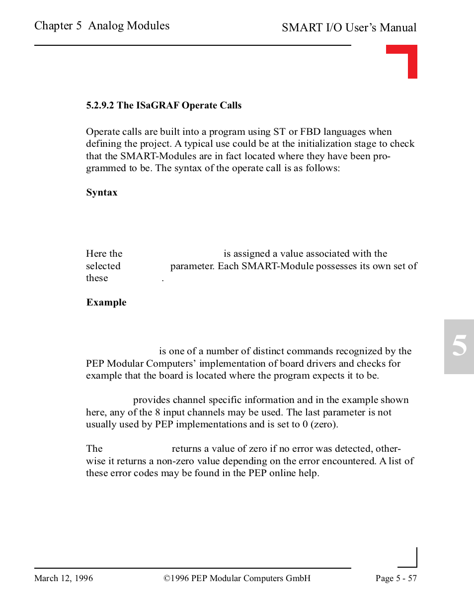 2 the isagraf operate calls, 2 the isagraf operate calls -57 | Pepper Computer Modular Computers RS485 User Manual | Page 213 / 320