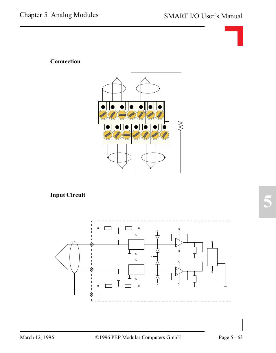 Smart i/o user’s manual, Chapter 5 analog modules, Connection input circuit | Pepper Computer Modular Computers RS485 User Manual | Page 219 / 320