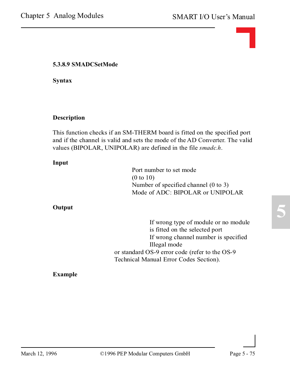 9 smadcsetmode 5-75 | Pepper Computer Modular Computers RS485 User Manual | Page 231 / 320