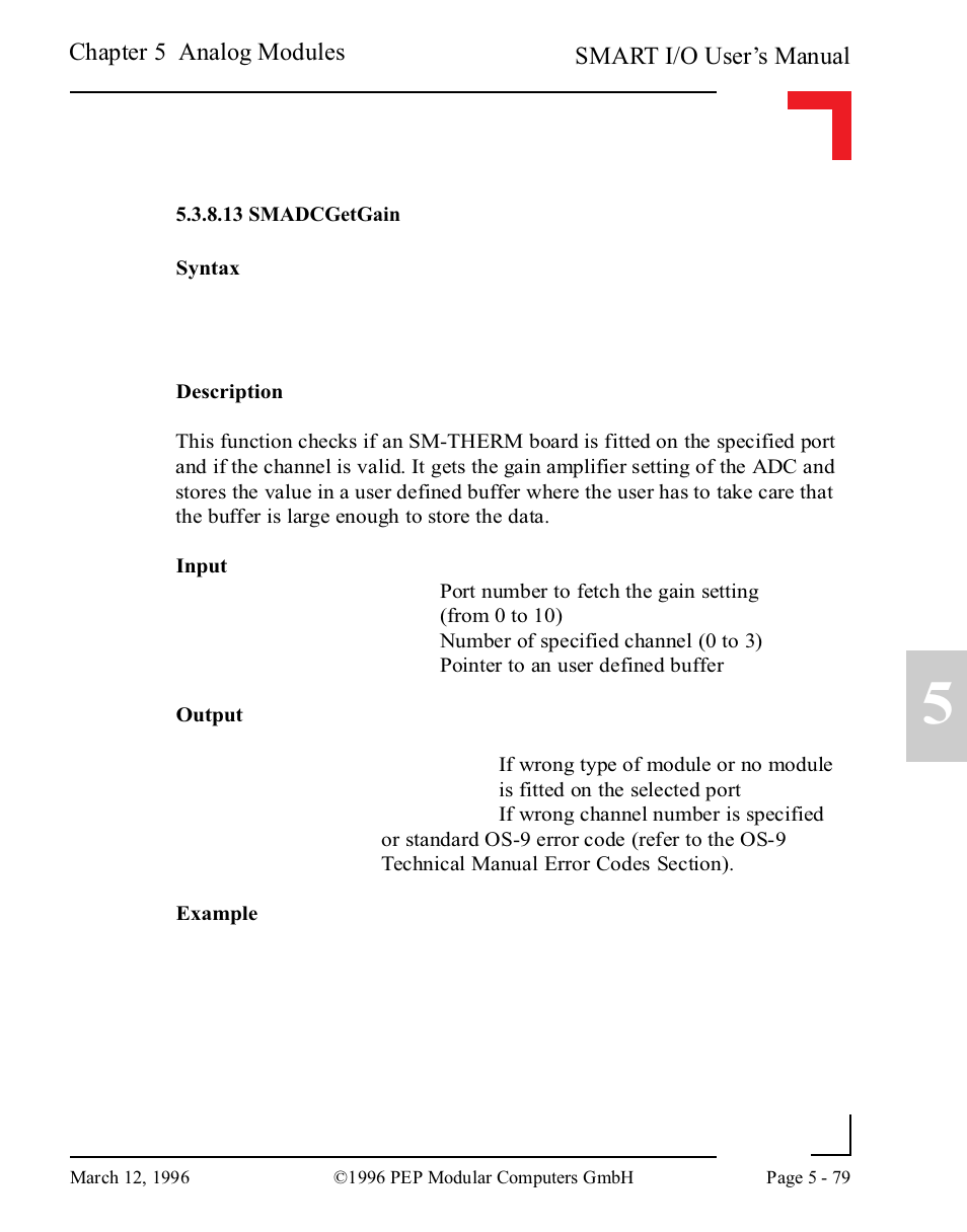 13 smadcgetgain, 13 smadcgetgain -79 | Pepper Computer Modular Computers RS485 User Manual | Page 235 / 320