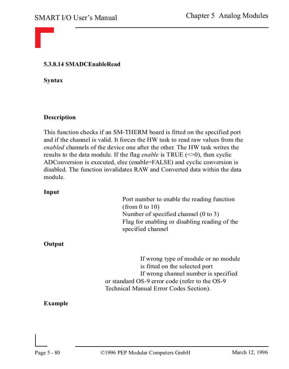 14 smadcenableread, 14 smadcenableread -80, Smart i/o user’s manual | Chapter 5 analog modules | Pepper Computer Modular Computers RS485 User Manual | Page 236 / 320