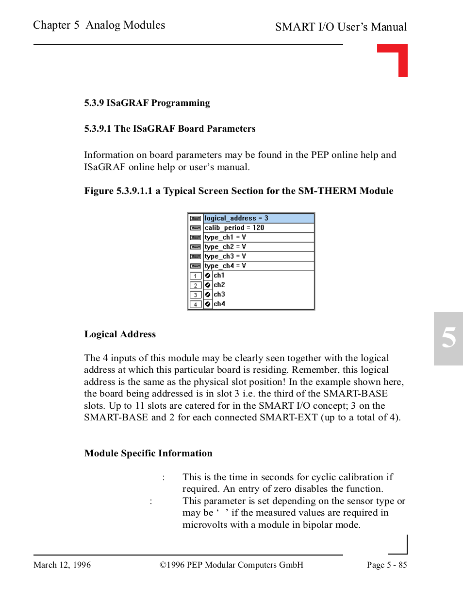 9 isagraf programming, 1 the isagraf board parameters, 9 isagraf programming -85 | 1 the isagraf board parameters -85 | Pepper Computer Modular Computers RS485 User Manual | Page 241 / 320