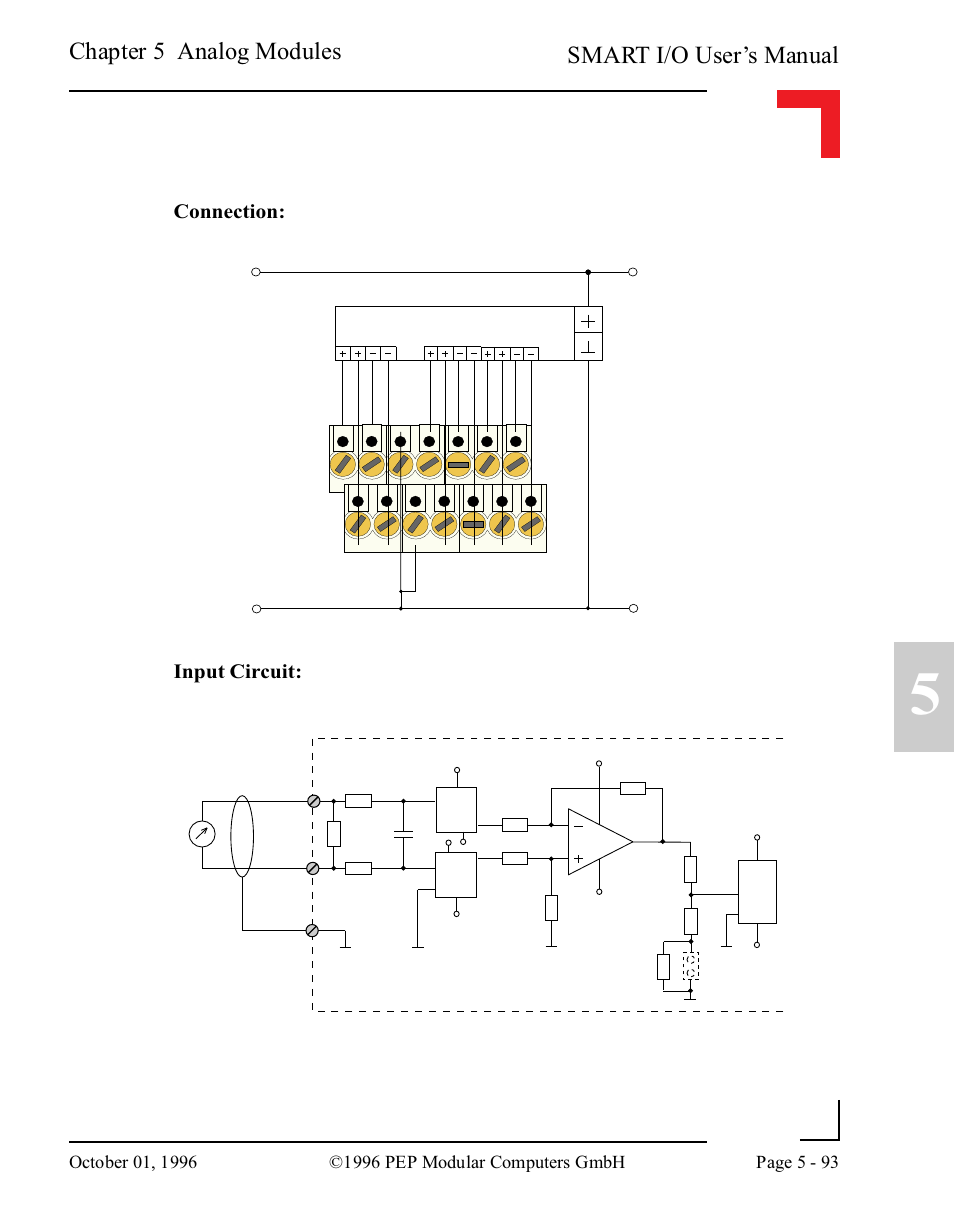 Smart i/o user’s manual, Chapter 5 analog modules, Connection: input circuit | Analog sensors | Pepper Computer Modular Computers RS485 User Manual | Page 249 / 320