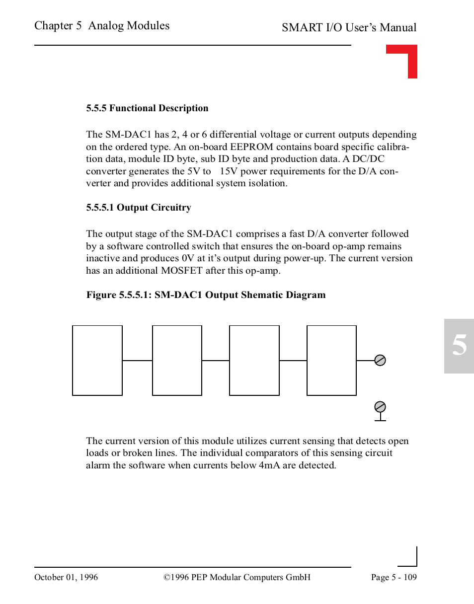 5 functional description, 1 output circuitry, 5 functional description -109 | 1 output circuitry -109, Smart i/o user’s manual, Chapter 5 analog modules | Pepper Computer Modular Computers RS485 User Manual | Page 265 / 320