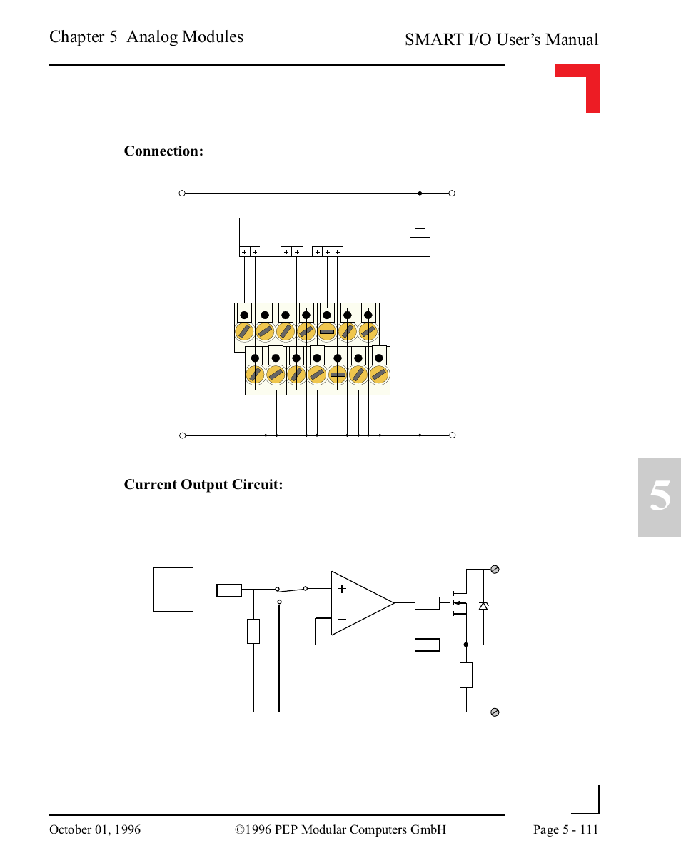 Smart i/o user’s manual, Chapter 5 analog modules, Connection: current output circuit | Analog sensors | Pepper Computer Modular Computers RS485 User Manual | Page 267 / 320