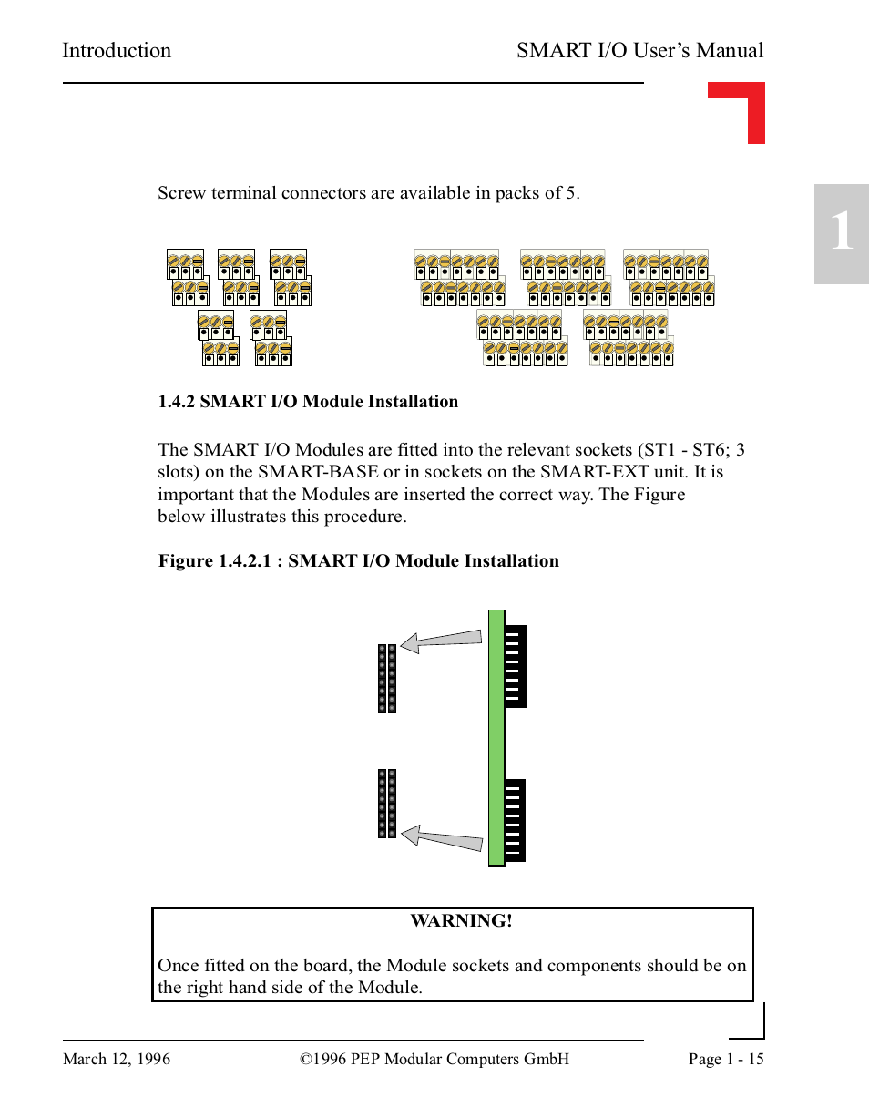 2 smart i/o module installation, 2 smart i/o module installation -15 | Pepper Computer Modular Computers RS485 User Manual | Page 27 / 320