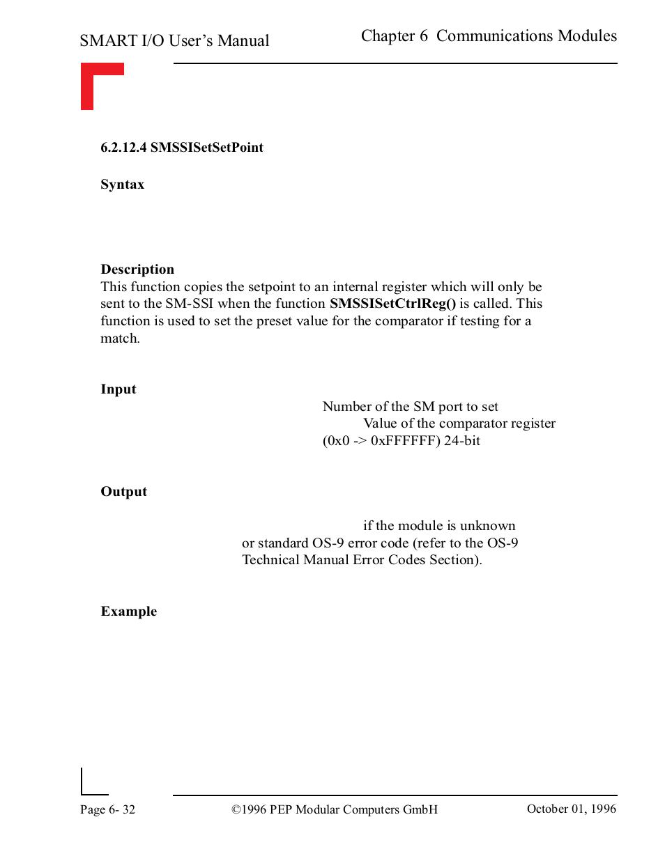 4 smssisetsetpoint, 4 smssisetsetpoint -32, Smart i/o user’s manual | Chapter 6 communications modules | Pepper Computer Modular Computers RS485 User Manual | Page 314 / 320