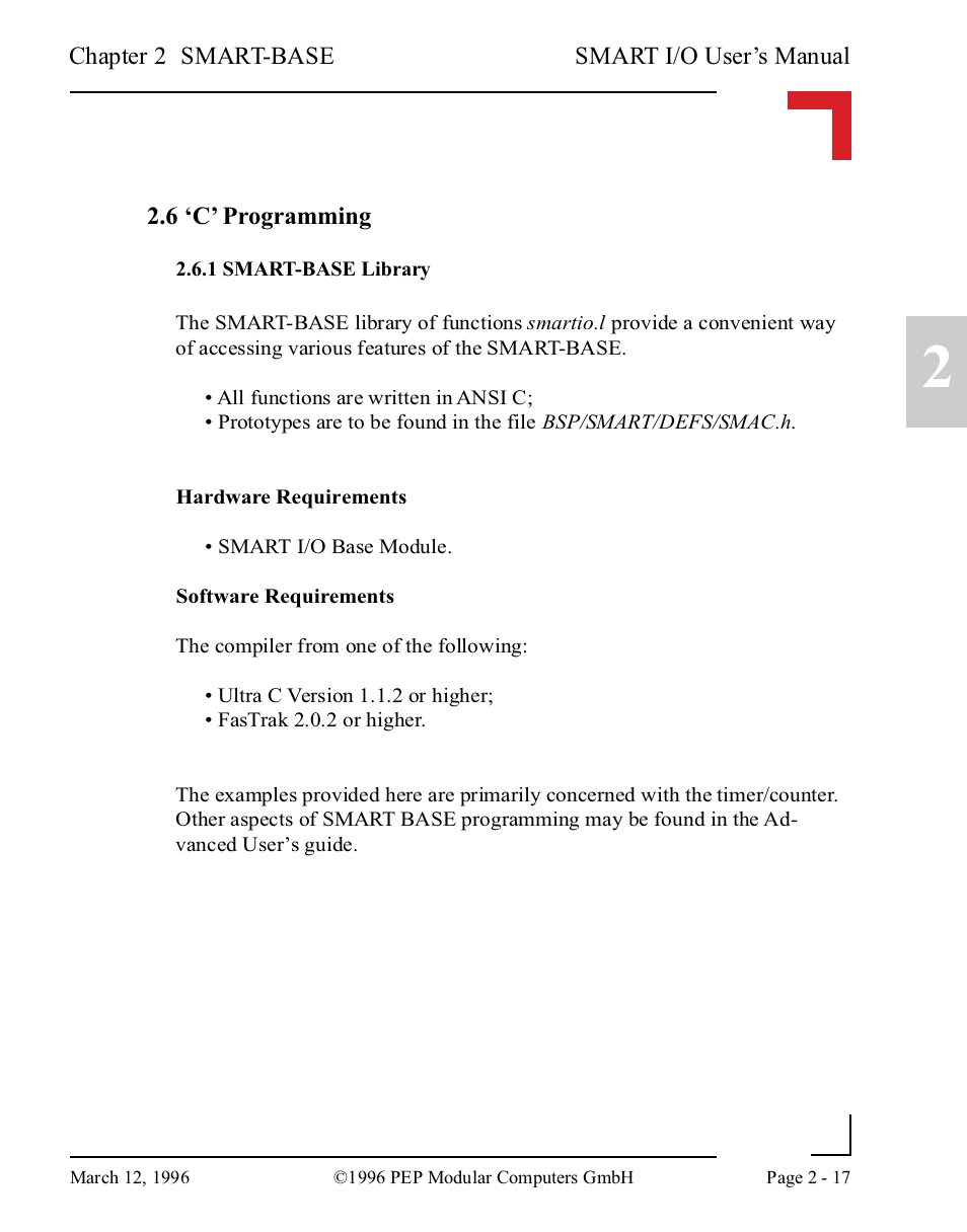 6 ‘c’ programming, 1 smart-base library, 6 ‘c’ programming -17 | 1 smart-base library -17 | Pepper Computer Modular Computers RS485 User Manual | Page 57 / 320