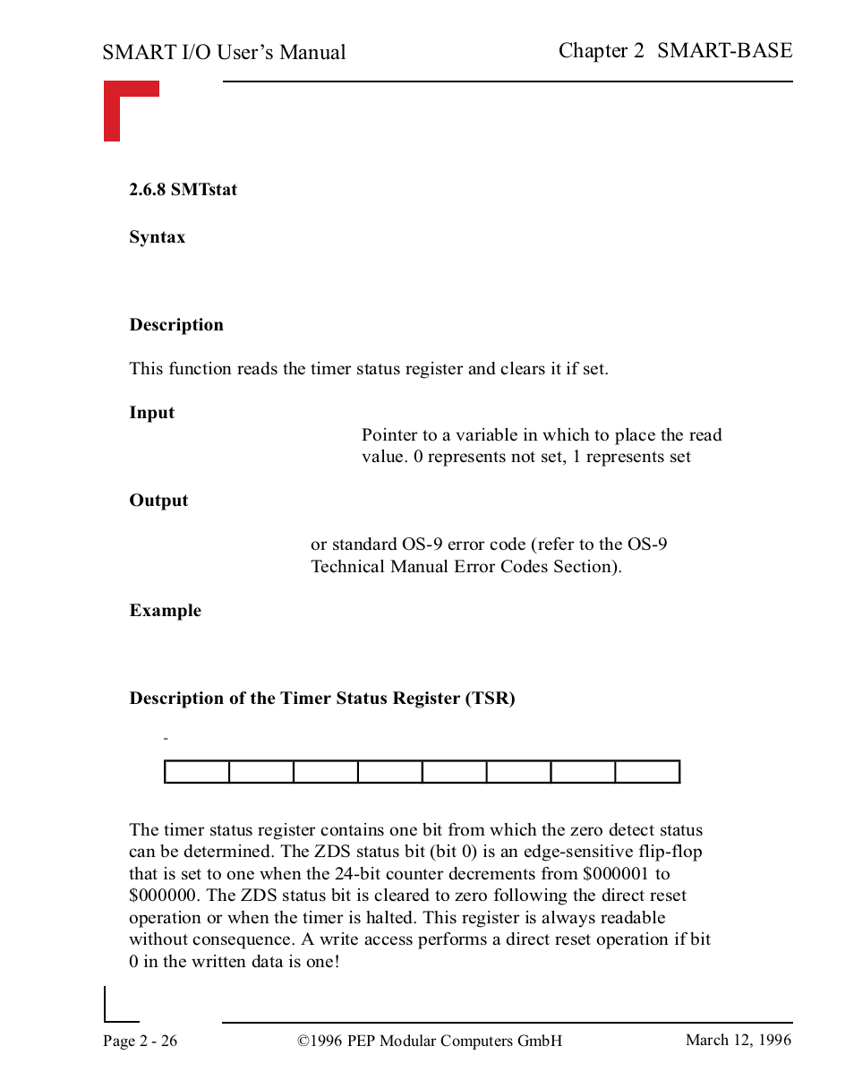 8 smtstat, 8 smtstat -26, Smart i/o user’s manual | Chapter 2 smart-base | Pepper Computer Modular Computers RS485 User Manual | Page 66 / 320