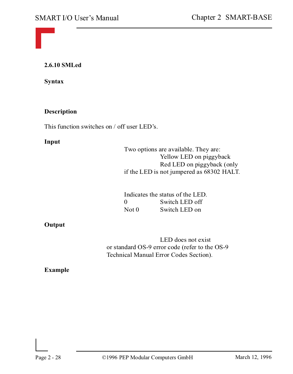 10 smled, 10 smled -28, Smart i/o user’s manual | Chapter 2 smart-base | Pepper Computer Modular Computers RS485 User Manual | Page 68 / 320