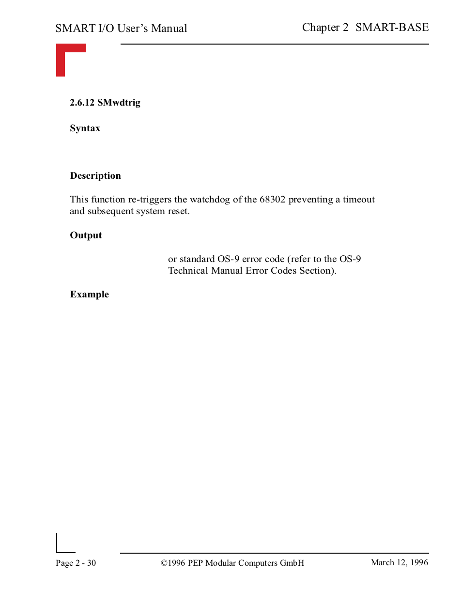 12 smwdtrig, 12 smwdtrig -30, Smart i/o user’s manual | Chapter 2 smart-base | Pepper Computer Modular Computers RS485 User Manual | Page 70 / 320