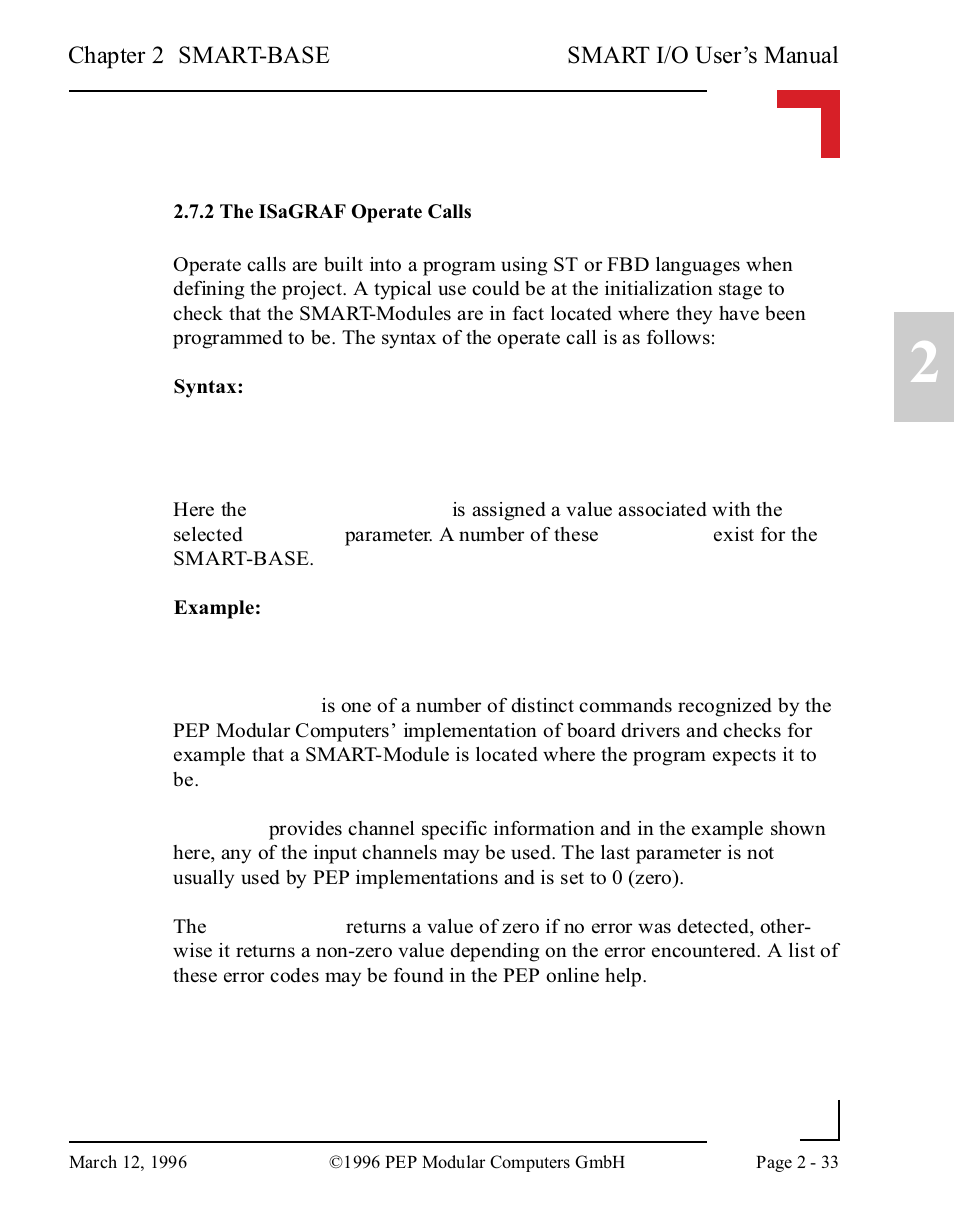 2 the isagraf operate calls, 2 the isagraf operate calls -33 | Pepper Computer Modular Computers RS485 User Manual | Page 73 / 320