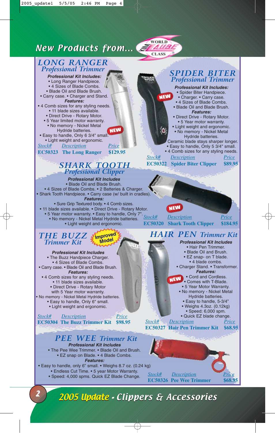 Long ranger, Spider biter, Shark tooth | Pee wee, Hair pen, Professional trimmer, Professional clipper, Trimmer kit | Petsafe EC245 User Manual | Page 4 / 12