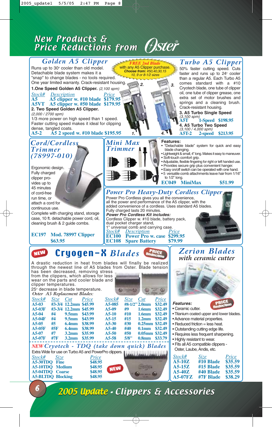 New products & price reductions from, Zerion blades, Golden a5 clipper | With ceramic cutter, Cord/cordless trimmer, Mini max trimmer, Turbo a5 clipper, Power pro heavy-duty cordless clipper | Petsafe EC245 User Manual | Page 8 / 12