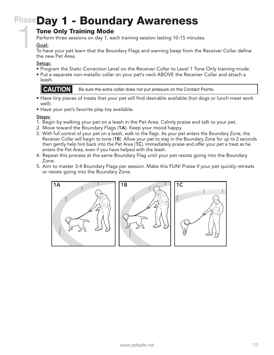 Day 1 - boundary awareness, Phase | Petsafe Wireless Pet Containment System PIF-300 User Manual | Page 13 / 24