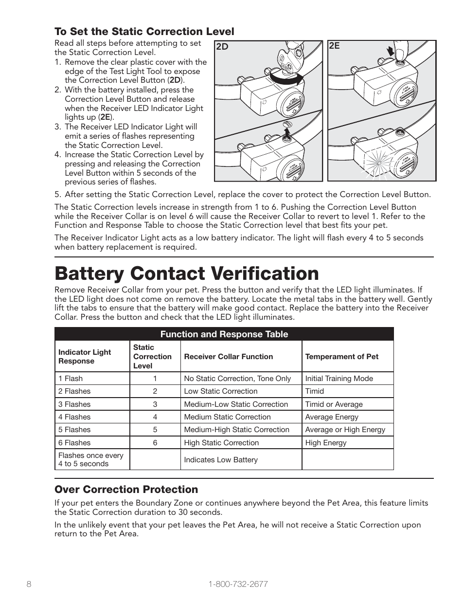 Battery contact verification, Over correction protection | Petsafe Wireless Pet Containment System PIF-300 User Manual | Page 8 / 24