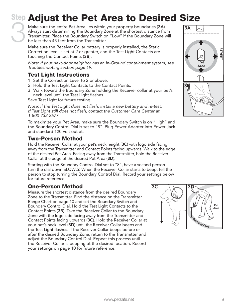 Adjust the pet area to desired size, Step | Petsafe Wireless Pet Containment System PIF-300 User Manual | Page 9 / 24