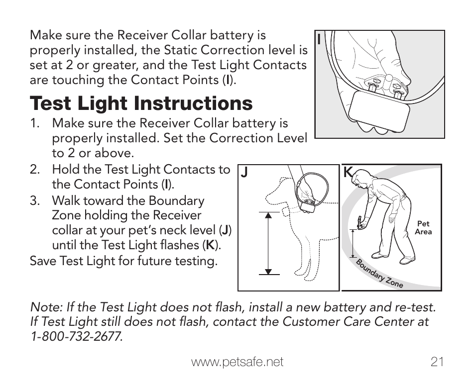 Test light instructions | Petsafe PIF-275-19 User Manual | Page 21 / 28