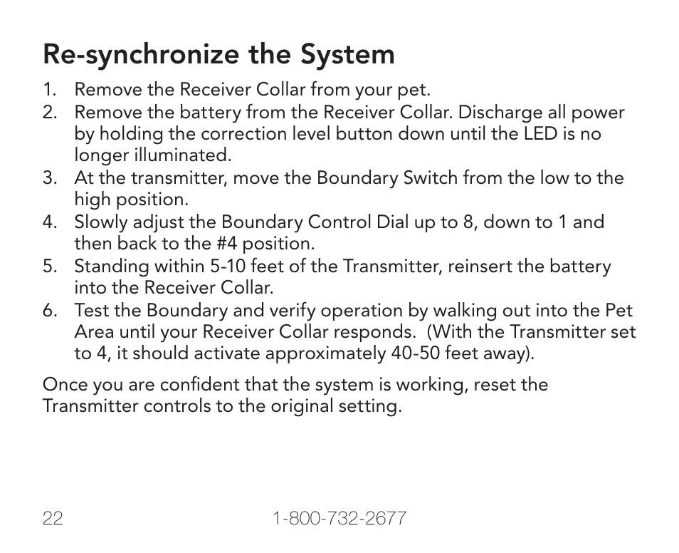 Re-synchronize the system | Petsafe PIF-275-19 User Manual | Page 22 / 28