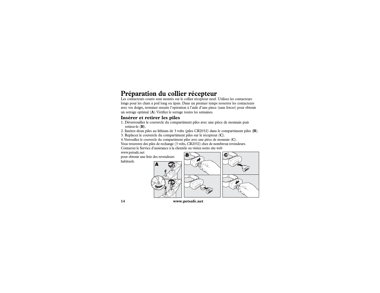 Préparation du collier récepteur, A-67, Insérer et retirer les piles | Ac b | Petsafe In-Ground Cat Fence Extra Receiver User Manual | Page 14 / 68