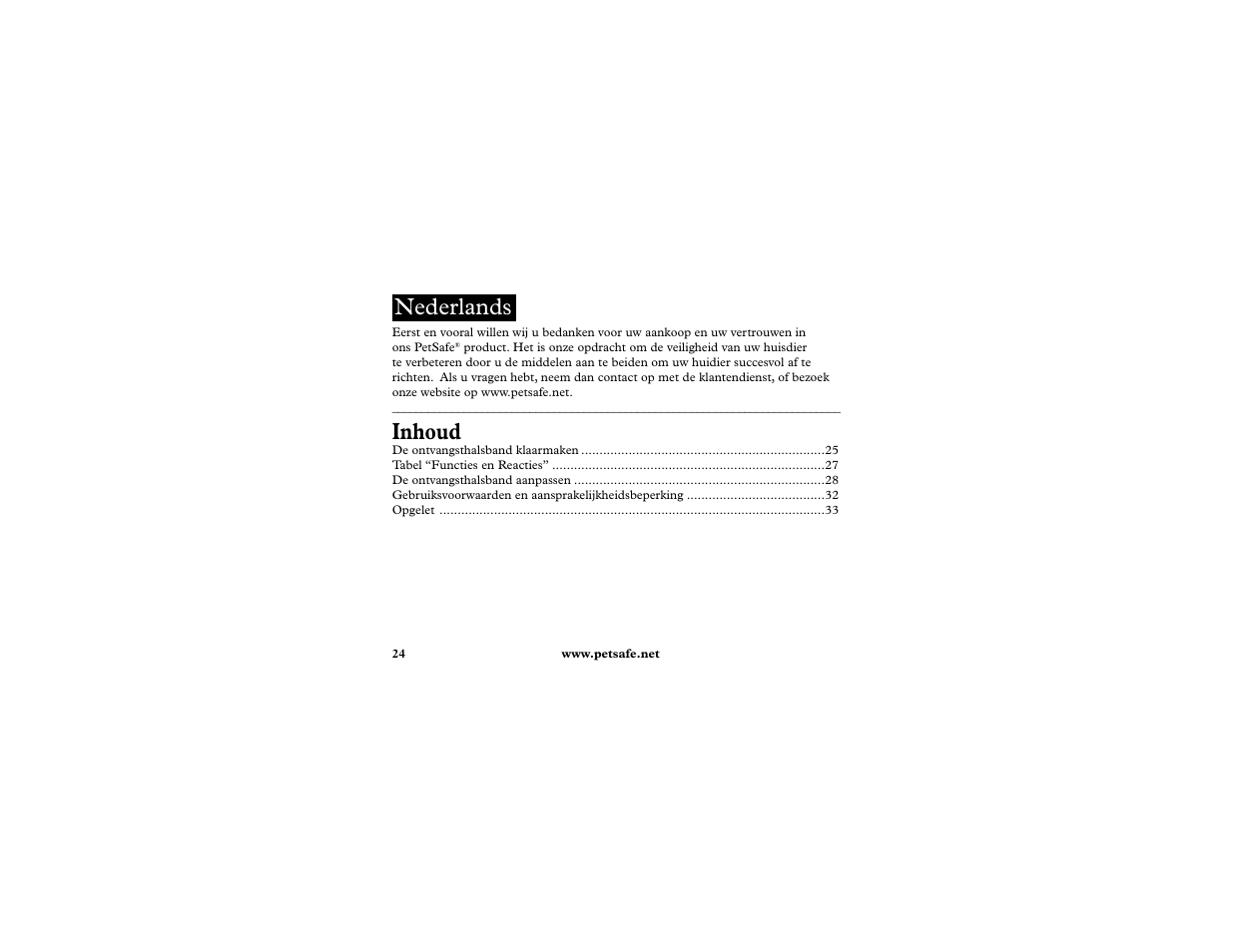 Inhoud, Nederlands | Petsafe In-Ground Cat Fence Extra Receiver User Manual | Page 24 / 68
