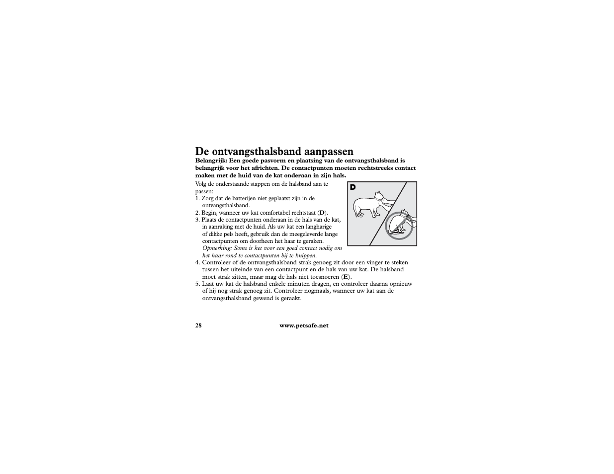 De ontvangsthalsband aanpassen | Petsafe In-Ground Cat Fence Extra Receiver User Manual | Page 28 / 68