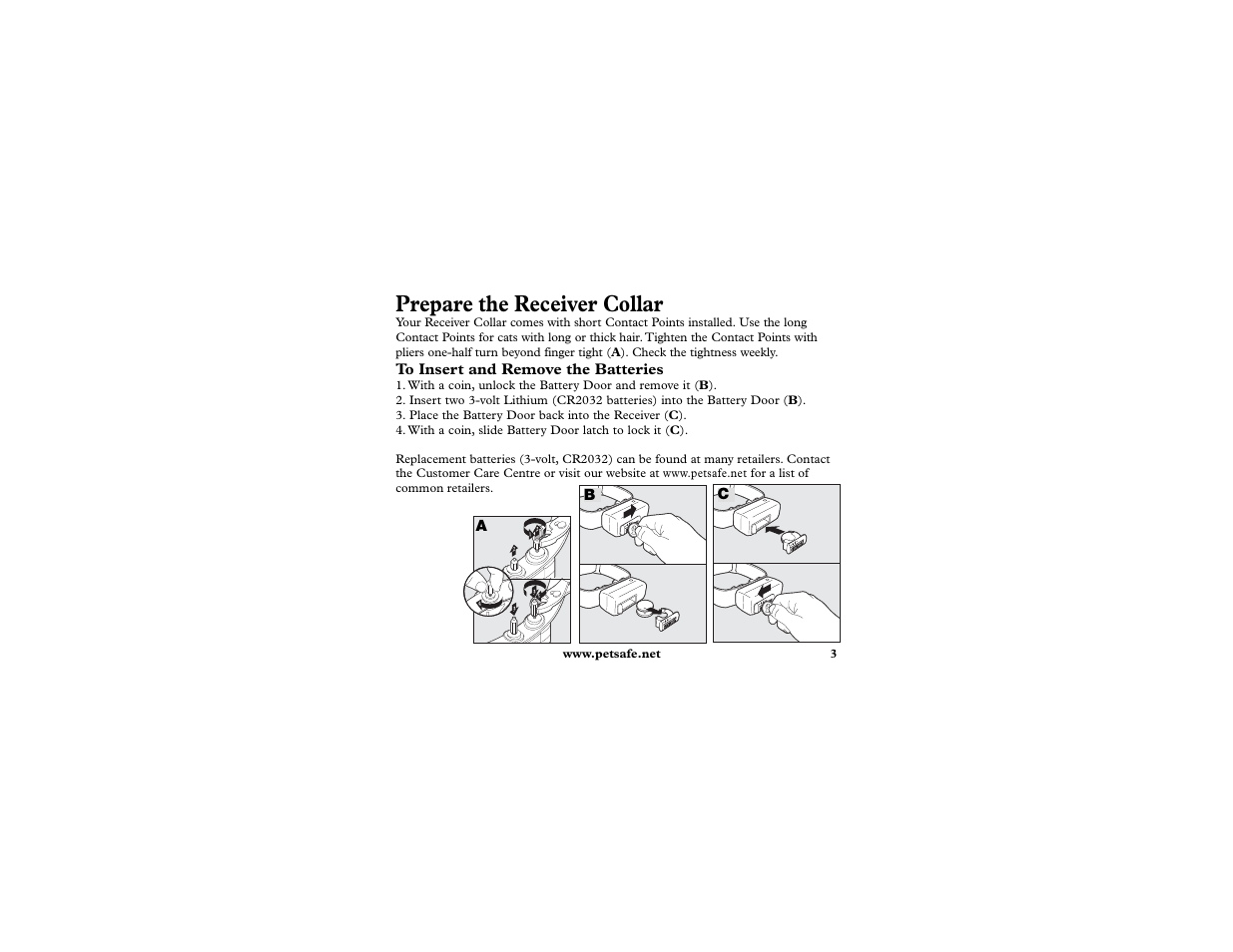 Prepare the receiver collar, Ac b | Petsafe In-Ground Cat Fence Extra Receiver User Manual | Page 3 / 68