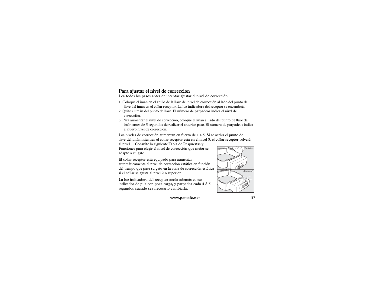 Para ajustar el nivel de corrección | Petsafe In-Ground Cat Fence Extra Receiver User Manual | Page 37 / 68