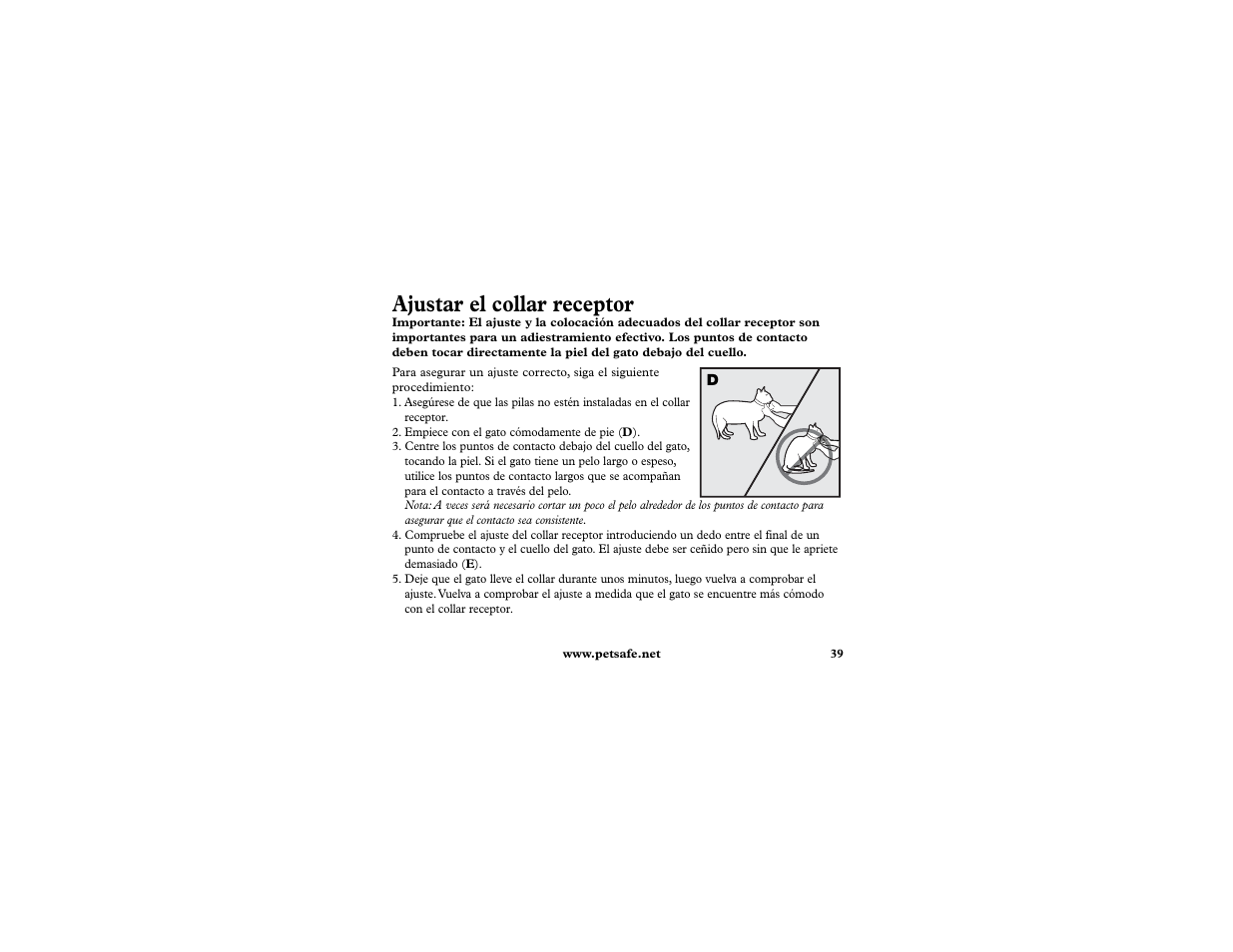 Ajustar el collar receptor | Petsafe In-Ground Cat Fence Extra Receiver User Manual | Page 39 / 68