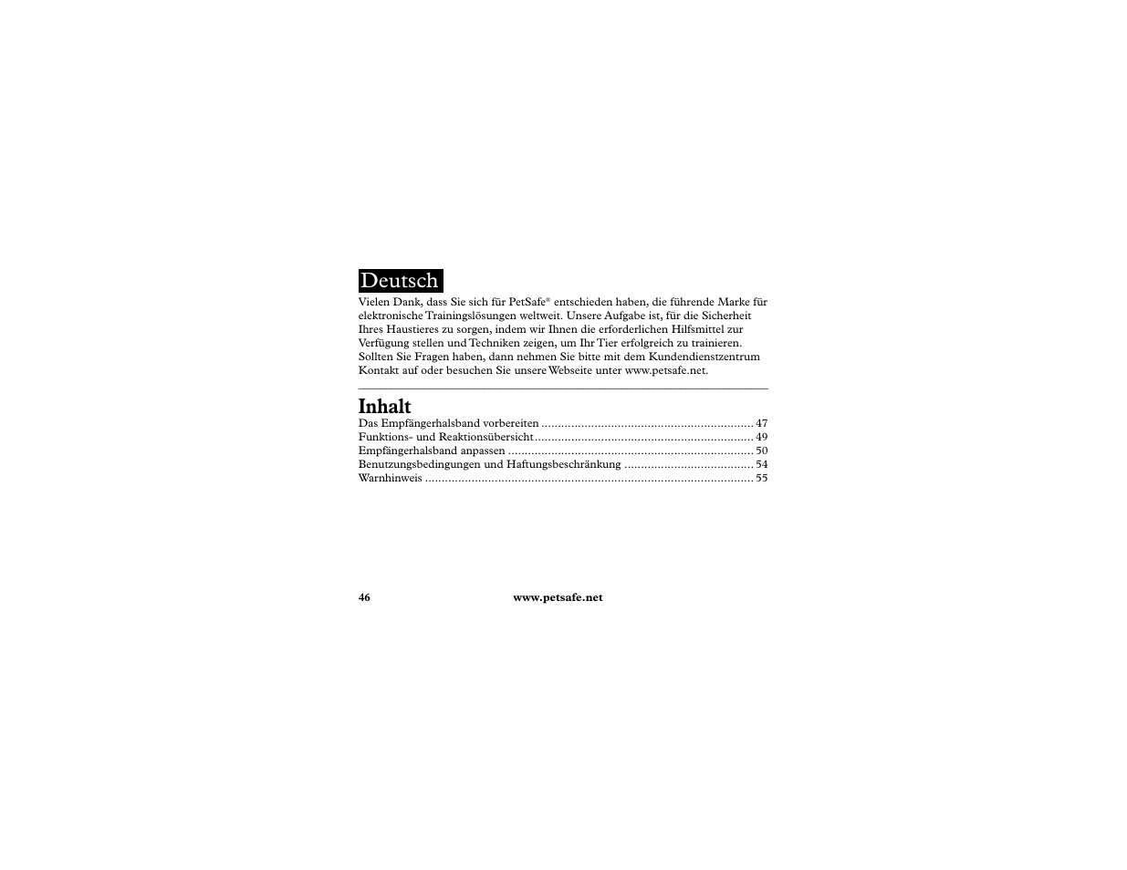 Inhalt, Deutsch | Petsafe In-Ground Cat Fence Extra Receiver User Manual | Page 46 / 68
