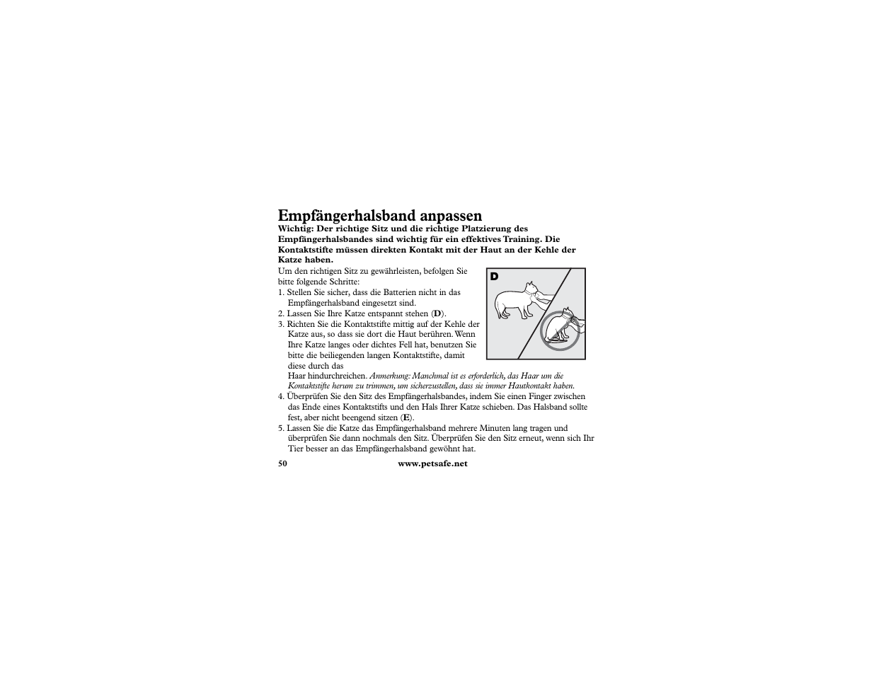 Empfängerhalsband anpassen | Petsafe In-Ground Cat Fence Extra Receiver User Manual | Page 50 / 68