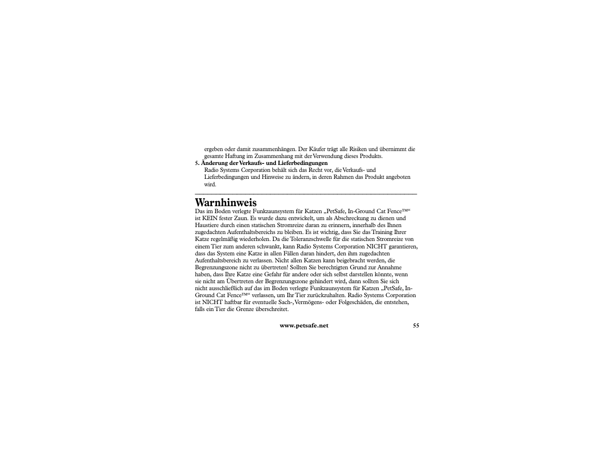 Warnhinweis | Petsafe In-Ground Cat Fence Extra Receiver User Manual | Page 55 / 68
