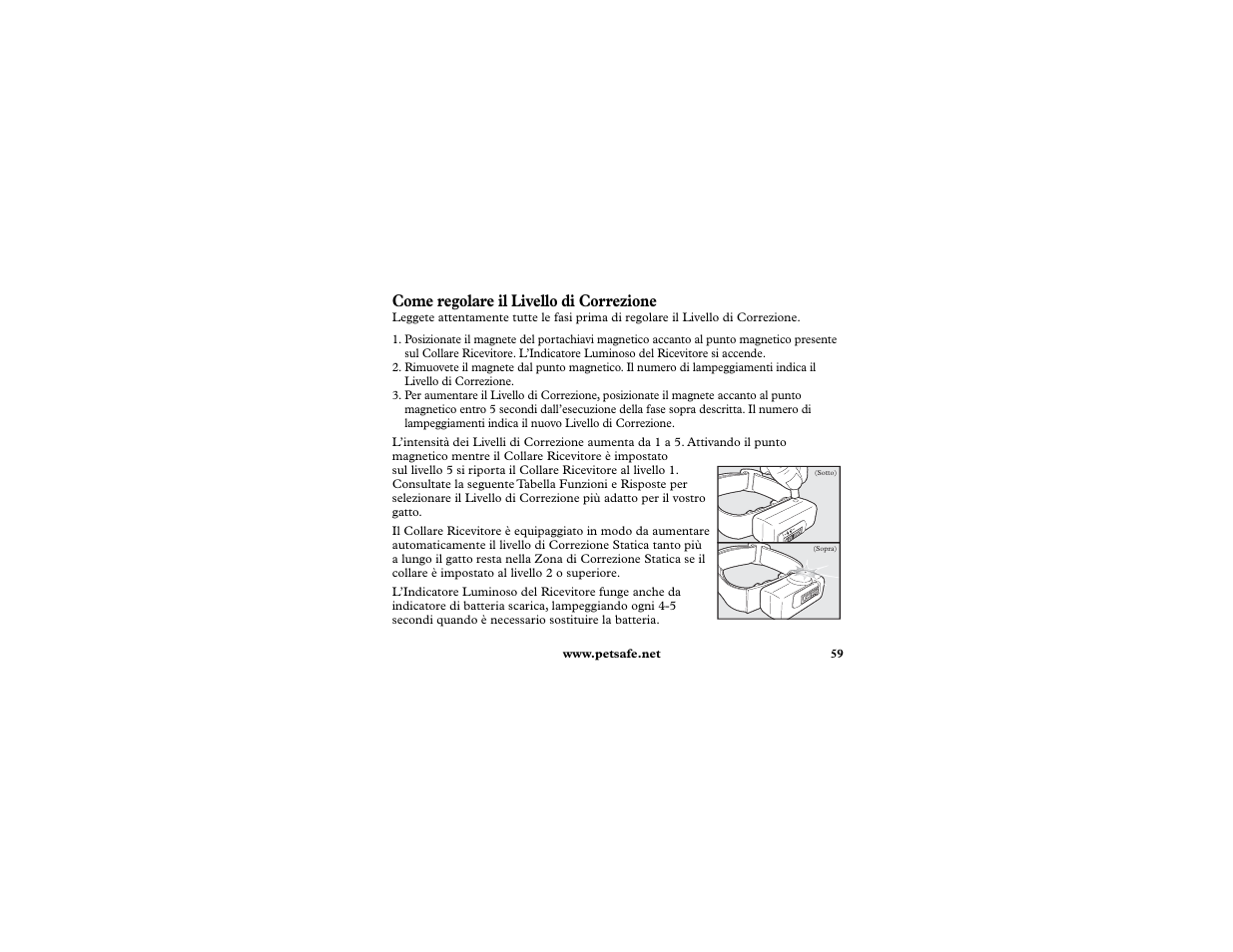 Come regolare il livello di correzione | Petsafe In-Ground Cat Fence Extra Receiver User Manual | Page 59 / 68
