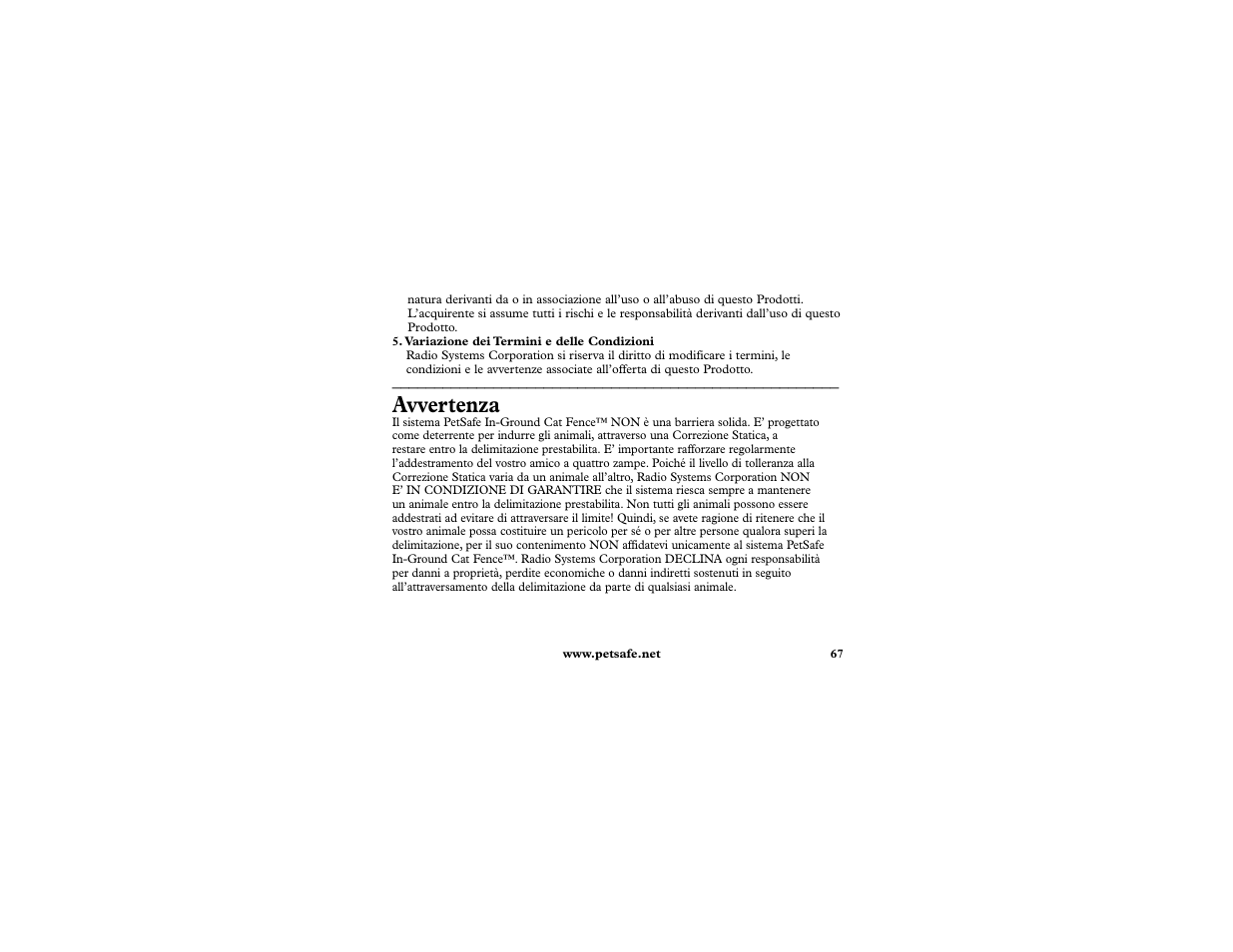 Avvertenza | Petsafe In-Ground Cat Fence Extra Receiver User Manual | Page 67 / 68