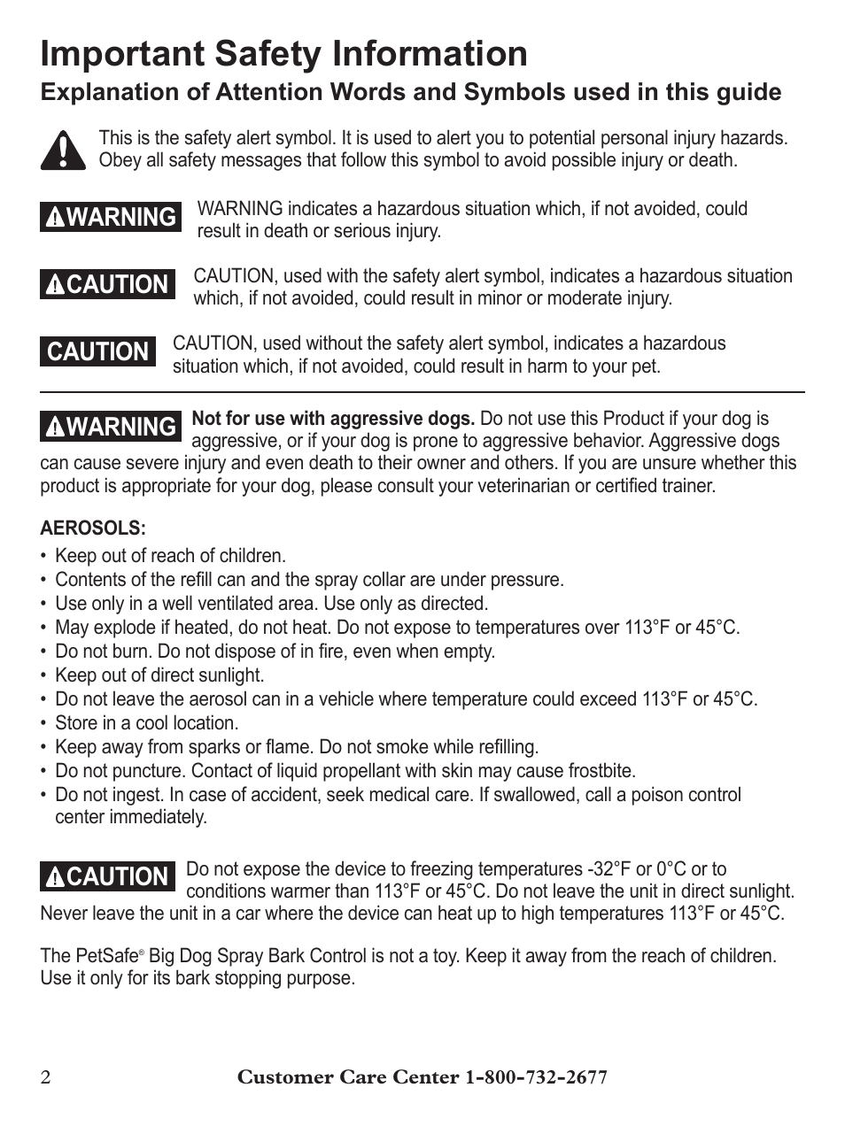 Important safety information, Warning, Caution | Petsafe BIG DOG PBC00-12724 User Manual | Page 2 / 16