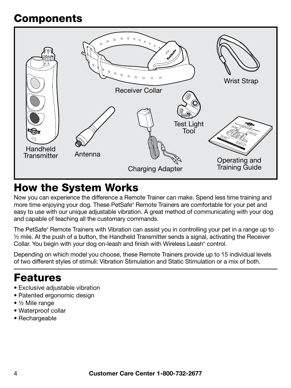 Components, How the system works, Features | Petsafe PDT00-12892 User Manual | Page 4 / 24