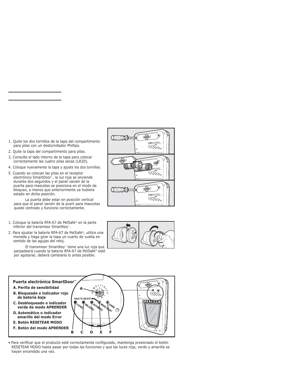 Prepare el receptor smartdoor, Preparación, A. coloque las pilas en el receptor smartdoor | B. coloque la batería en el transmisor smartkey | Petsafe PPA11-10709 User Manual | Page 33 / 44