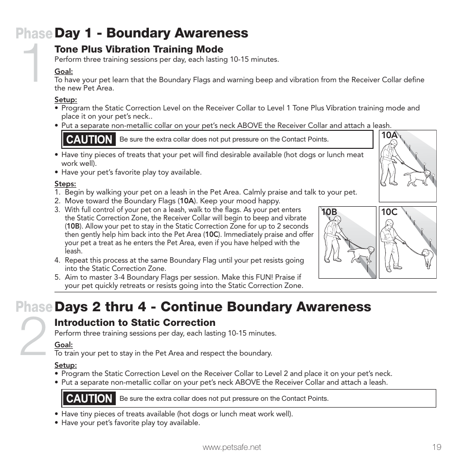 Phase, Day 1 - boundary awareness, Days 2 thru 4 - continue boundary awareness | Petsafe PIG00-10777 User Manual | Page 19 / 28
