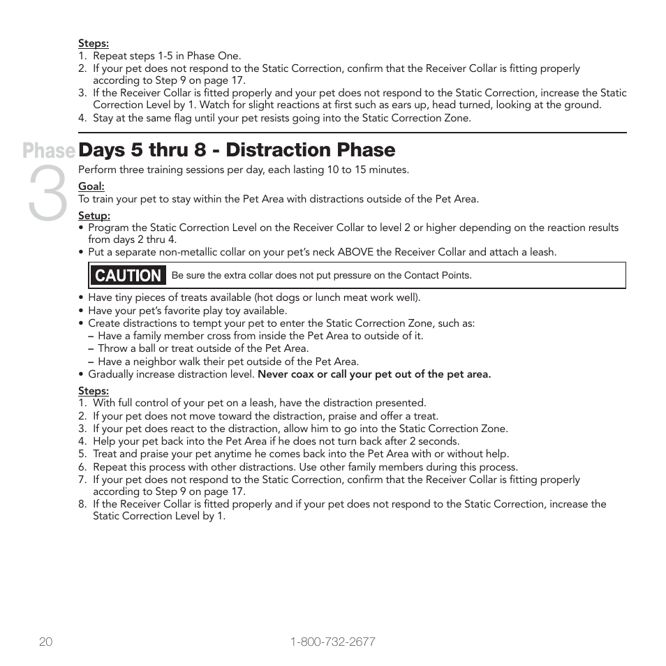 Phase, Days 5 thru 8 - distraction phase | Petsafe PIG00-10777 User Manual | Page 20 / 28
