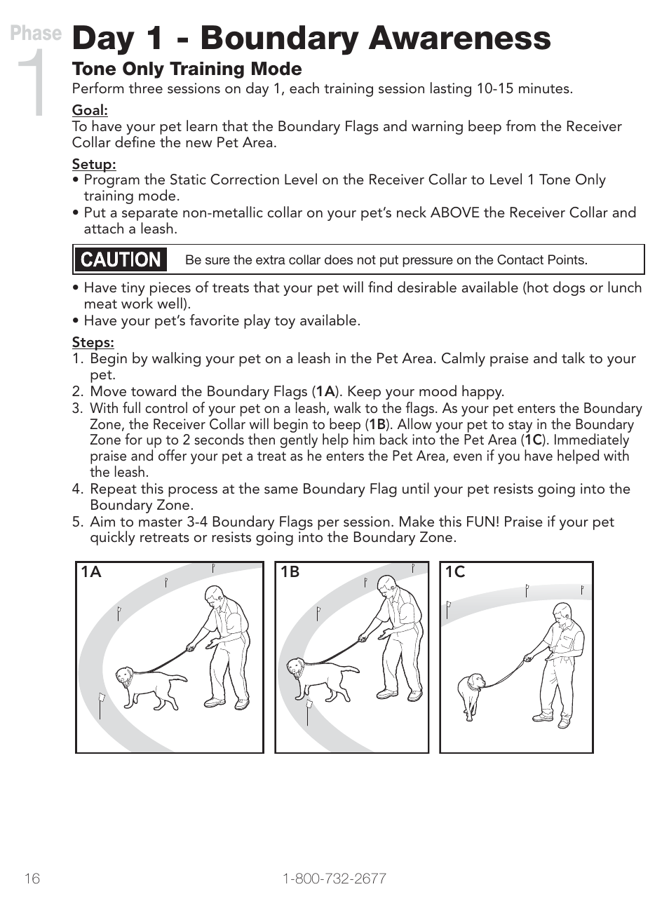 Day 1 - boundary awareness, Phase | Petsafe Stay+Play Wireless Fence PIF00-12917 User Manual | Page 16 / 28