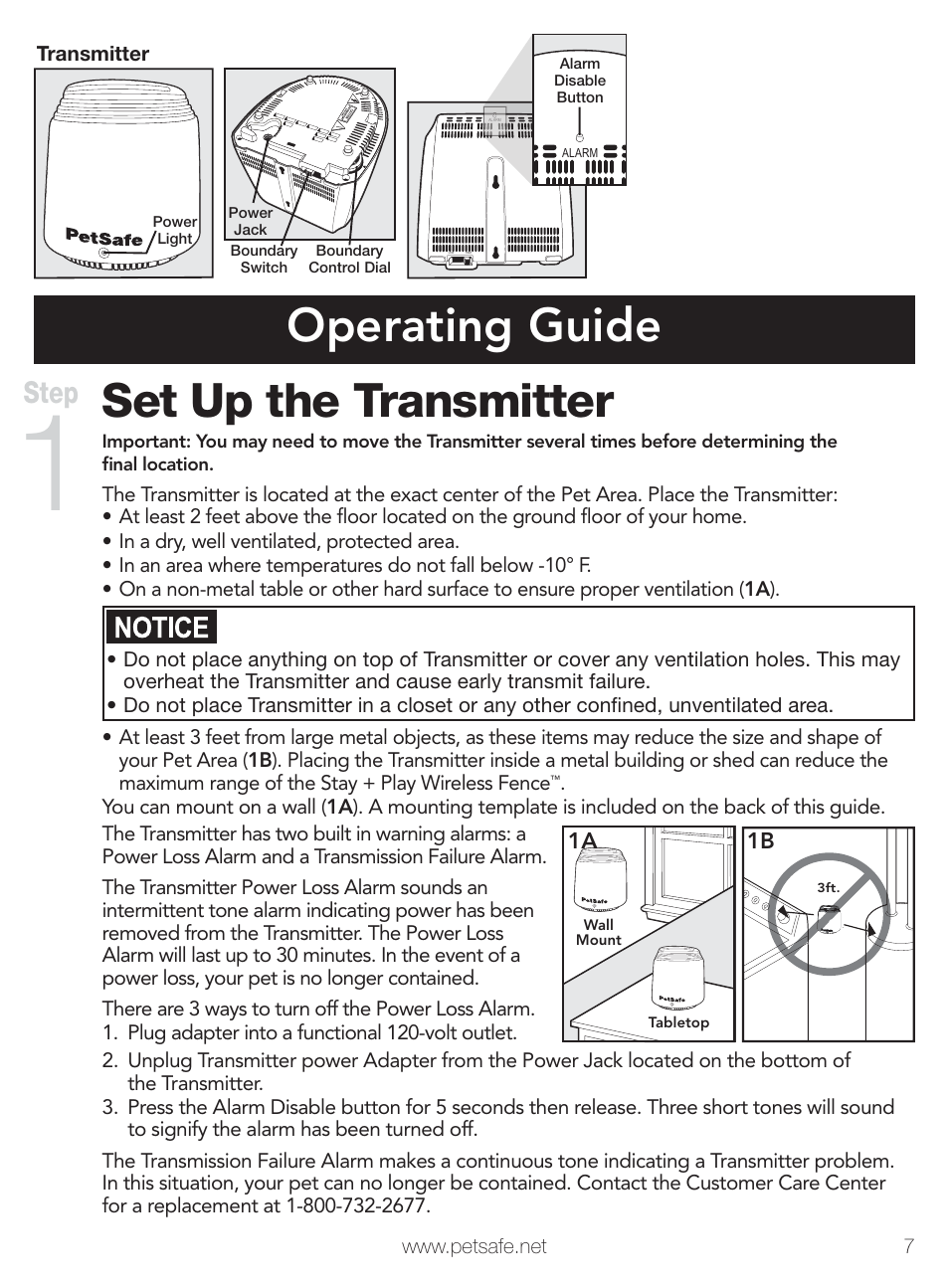 Operating guide set up the transmitter, Step | Petsafe Stay+Play Wireless Fence PIF00-12917 User Manual | Page 7 / 28