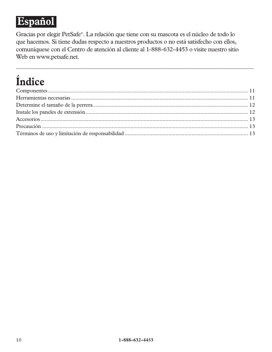 Índice, Español | Petsafe Cottageview Dog Kennel User Manual | Page 10 / 16