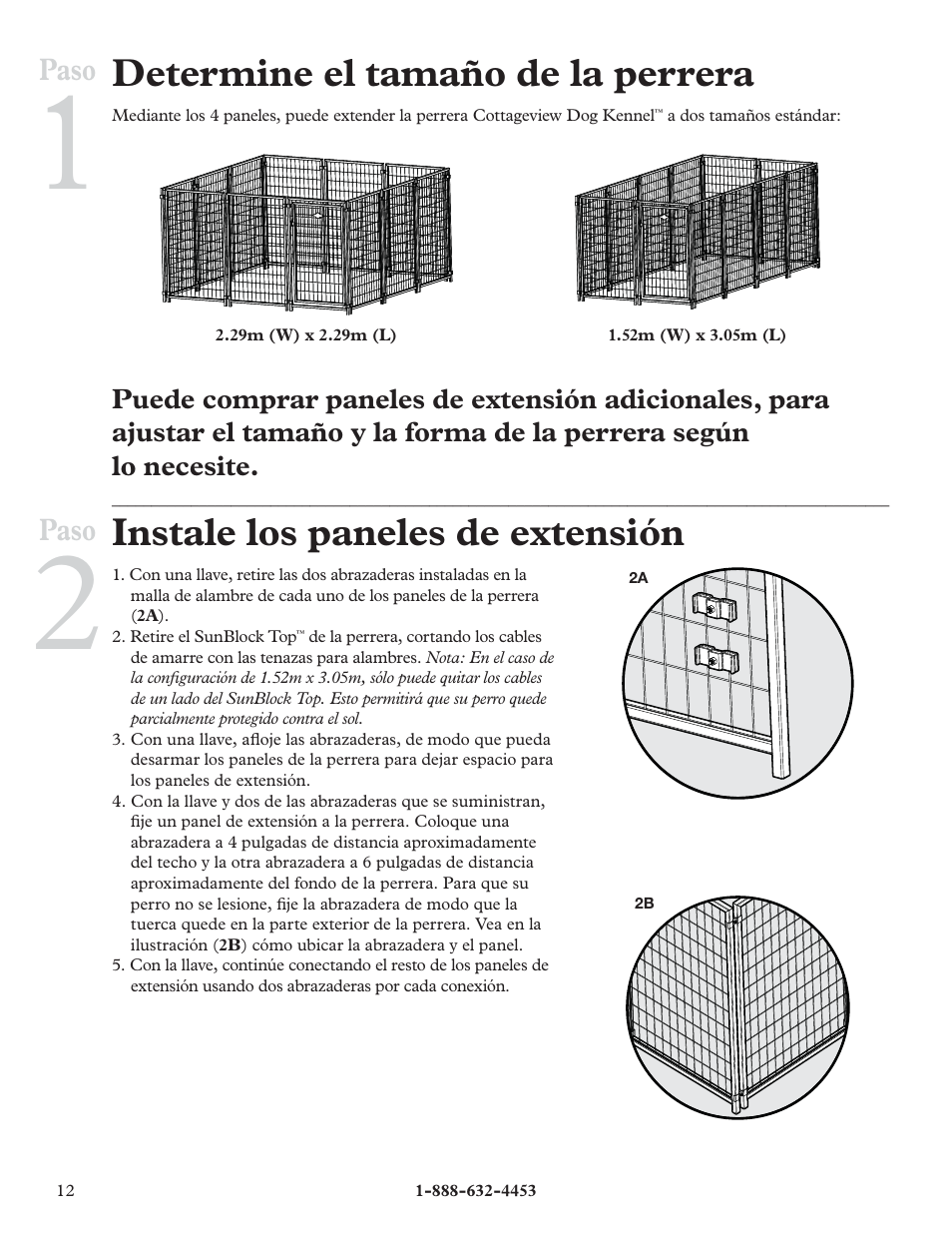 Determine el tamaño de la perrera, Instale los paneles de extensión | Petsafe Cottageview Dog Kennel User Manual | Page 12 / 16
