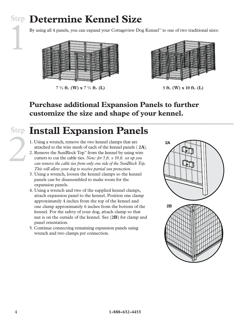 Determine kennel size, Install expansion panels | Petsafe Cottageview Dog Kennel User Manual | Page 4 / 16