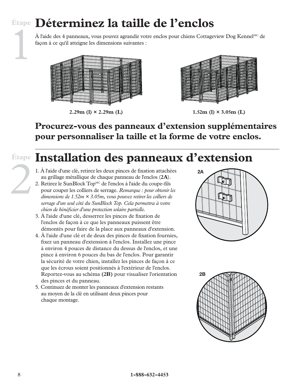 Déterminez la taille de l’enclos, Installation des panneaux d’extension | Petsafe Cottageview Dog Kennel User Manual | Page 8 / 16