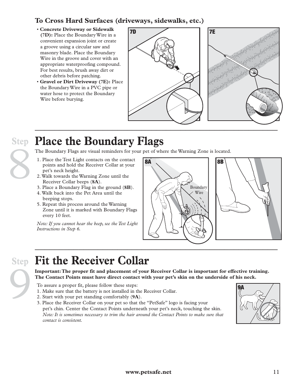 Place the boundary flags, Fit the receiver collar, Step | Petsafe IN-GROUND FENCE RFA-67 User Manual | Page 11 / 20
