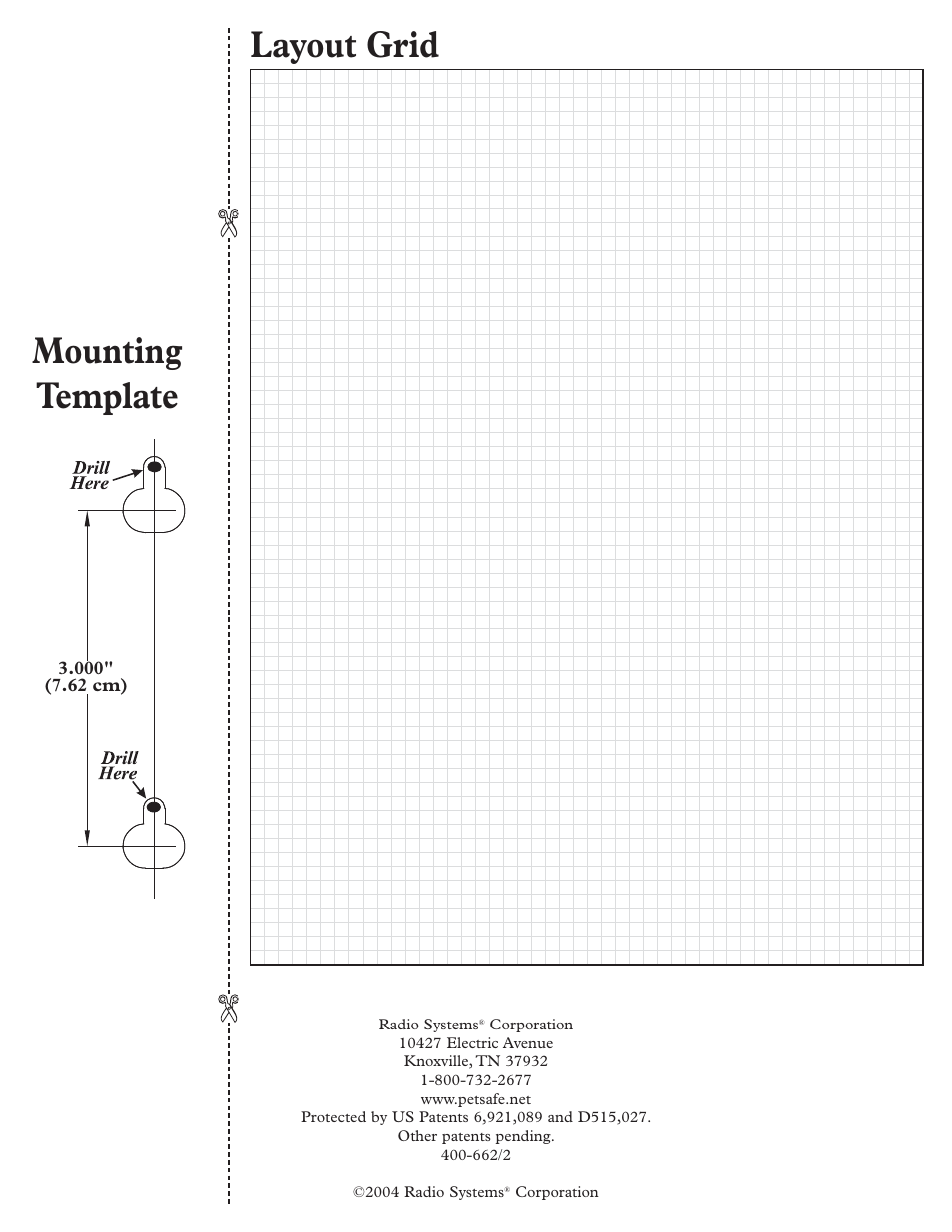 Mounting template layout grid | Petsafe IN-GROUND FENCE RFA-67 User Manual | Page 20 / 20