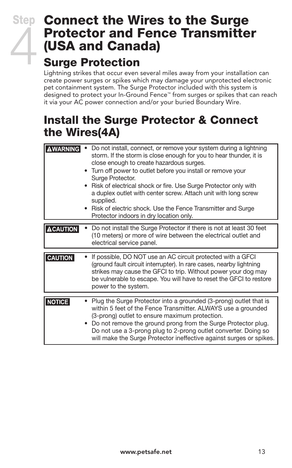 Step, Surge protection | Petsafe IN-GROUND FENCE PIG00-10773 User Manual | Page 13 / 36