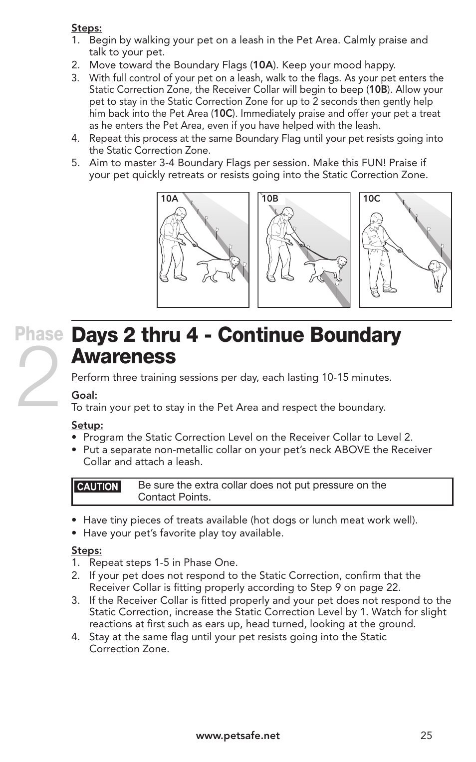 Days 2 thru 4 - continue boundary awareness, Phase | Petsafe IN-GROUND FENCE PIG00-10773 User Manual | Page 25 / 36