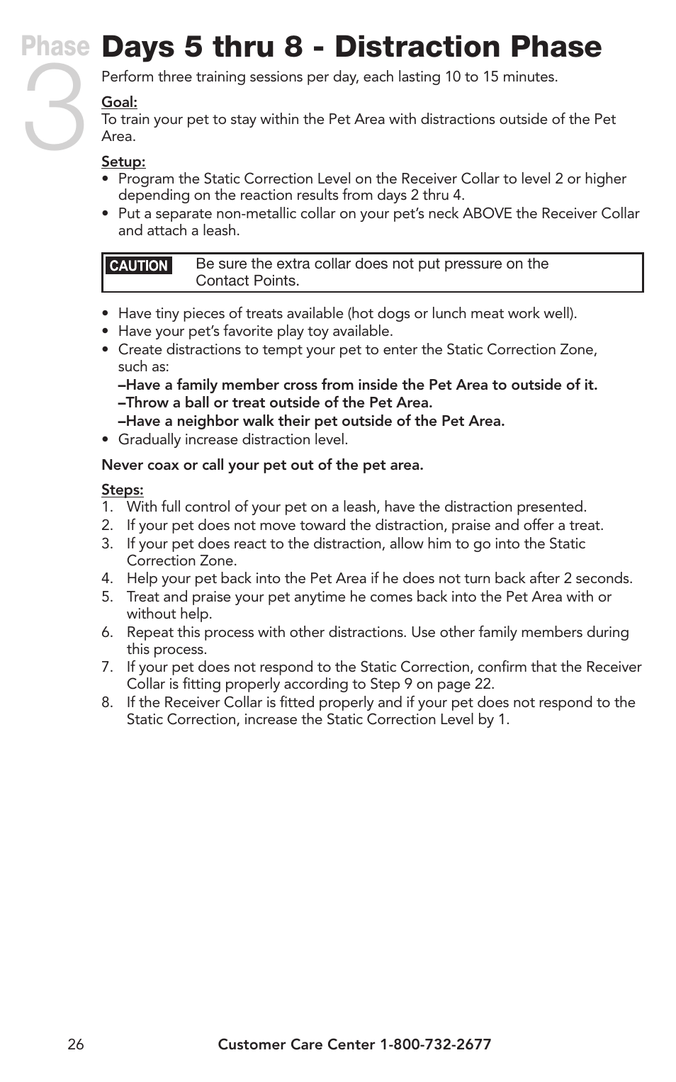 Days 5 thru 8 - distraction phase, Phase | Petsafe IN-GROUND FENCE PIG00-10773 User Manual | Page 26 / 36